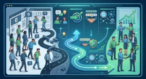 Infografik zur Conversion-Optimierung: Transformation einer Website ohne Anfragen hin zu vertrauensvoller Kundengewinnung und steigenden Erfolgen.